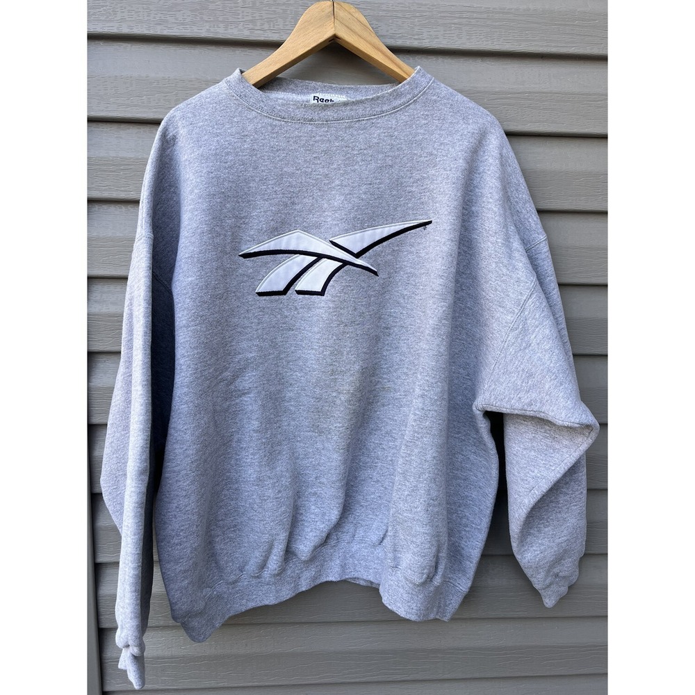 Reebok Vintage Sweatshirt Mens Large Gray Chest Logo Sport Athletic USA Sweater